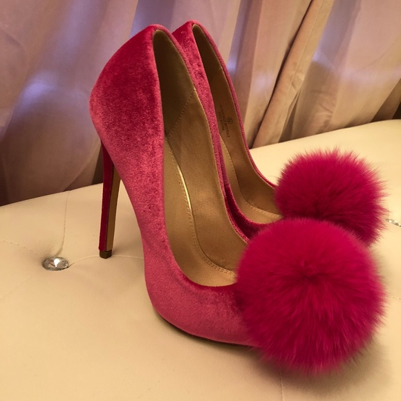 fur pom pom heels